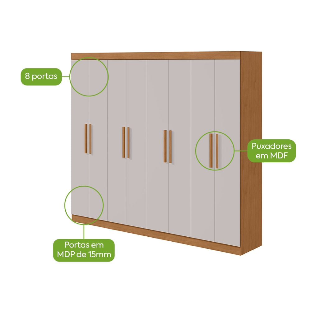 Guarda-Roupa Andara 8P 4G Lopas Amêndoa/Off White Lojas Top