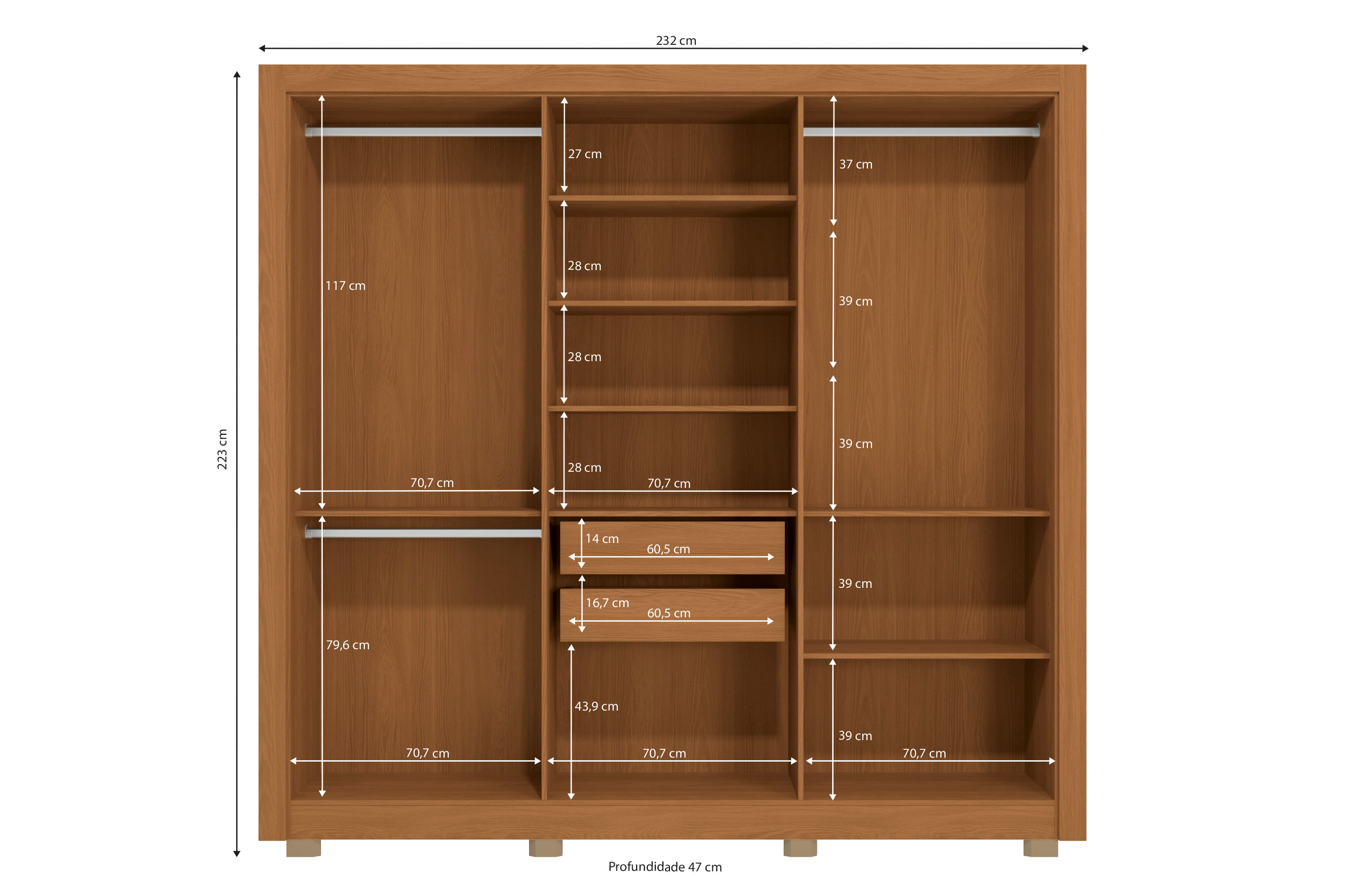 Guarda Roupa Casal CB02M569 6 Pt e 2 Gav Com Pés Kappesberg